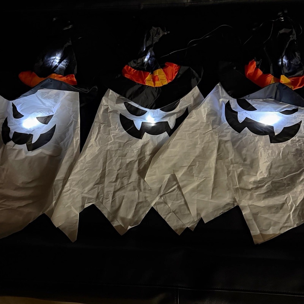 Halloween LED Lighted Ghost Garland Decoration Battery Timer White/Black/Orange